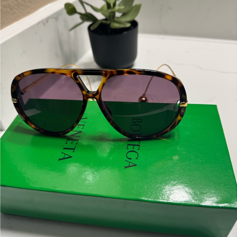 Bottega Veneta Tortoise and Gold Sunglasses